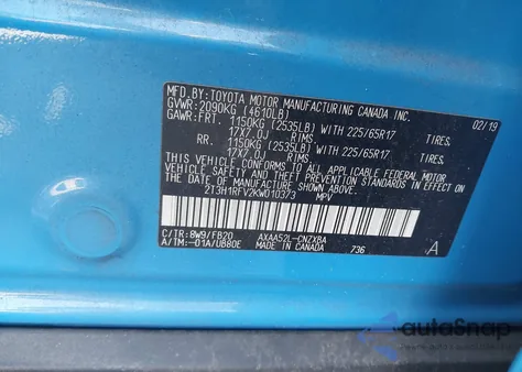 2019 Toyota Rav4 Le from USA, damaged, VIN 2T3H1RFV2KW010373